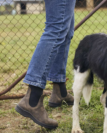 Rustic Brown Coloured Blundstone 2056 Rustic Brown Chelsea Boots on  outdoor background 