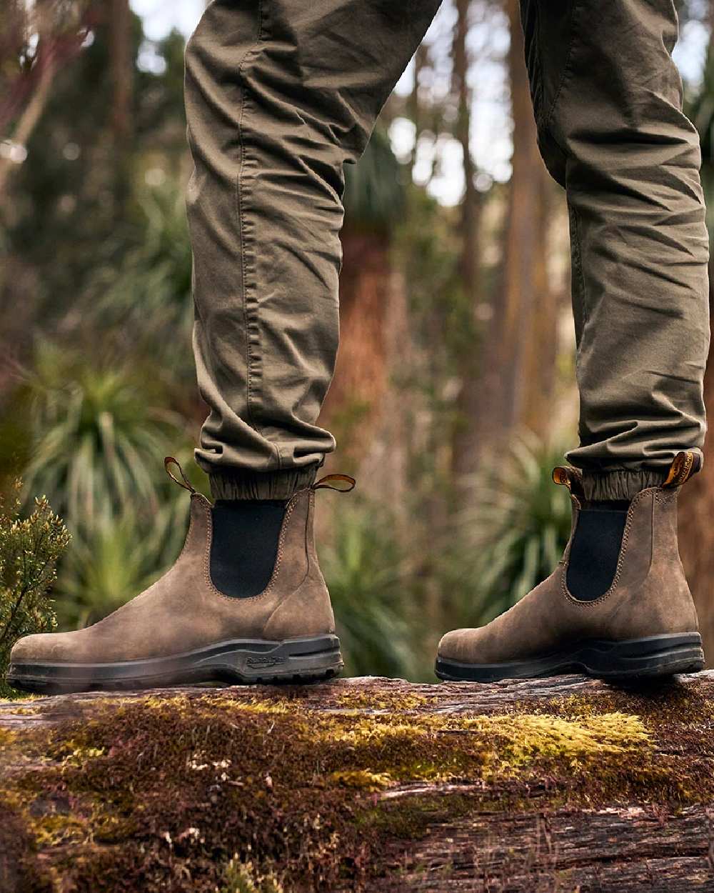 Rustic Brown Coloured Blundstone 2056 Rustic Brown Chelsea Boots on  outdoor background 