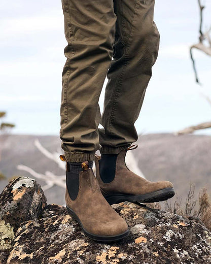 Rustic Brown Coloured Blundstone 2056 Rustic Brown Chelsea Boots on  outdoor background 