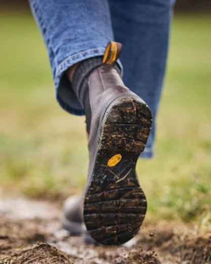 Cocoa Brown Coloured Blundstone 2057 Cocoa Brown Chelsea Boots on  outdoor background 