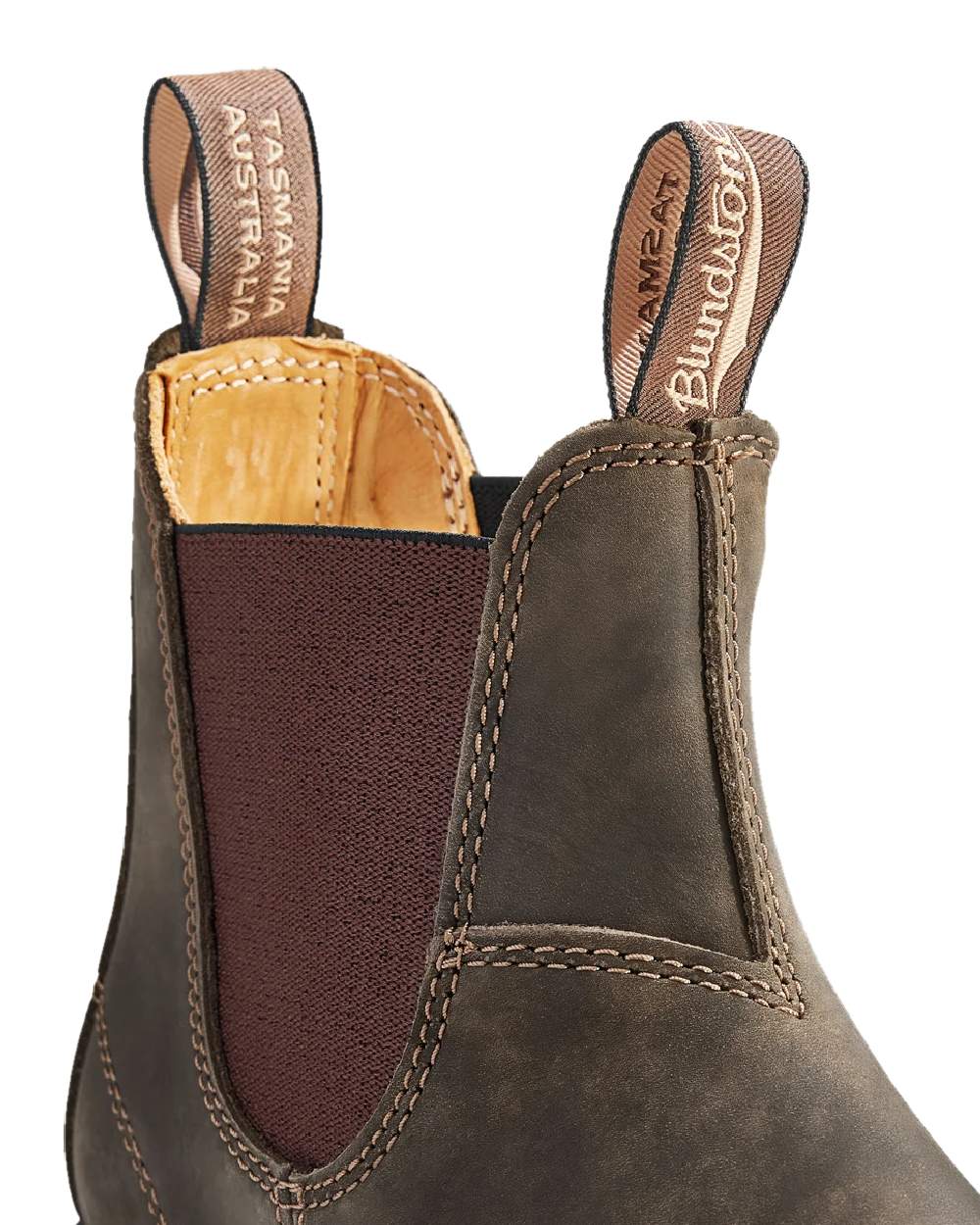 Rustic Brown coloured Blundstone Classic 585 Chelsea Boots on white background 