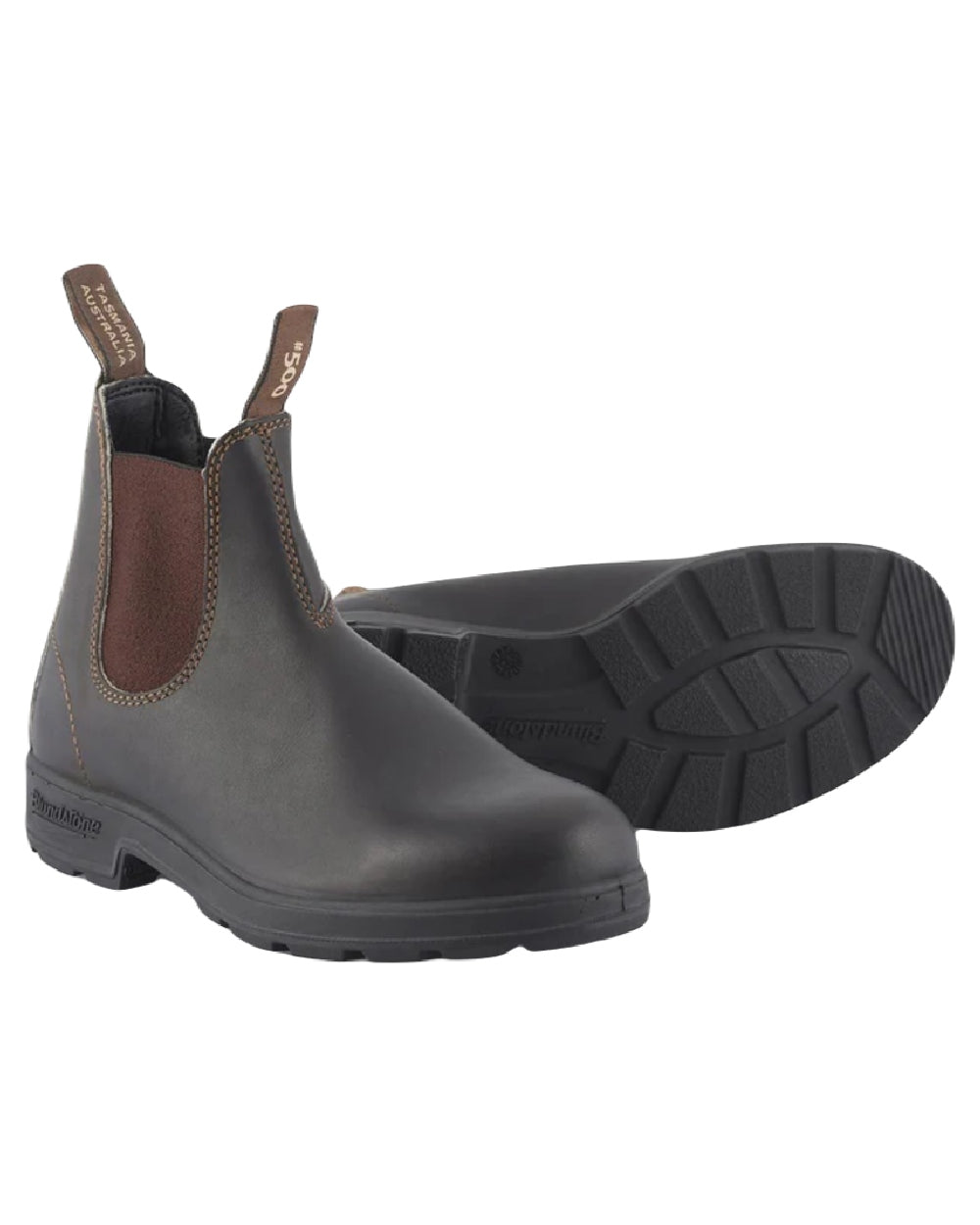 Stout Brown coloured Blundstone Original 500 Chelsea Boots on white background 