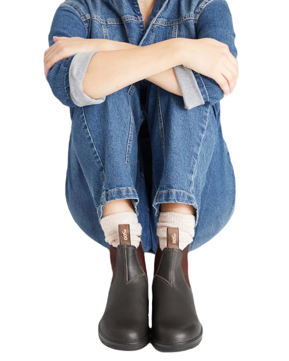 Stout Brown coloured Blundstone Original 500 Chelsea Boots on white background 