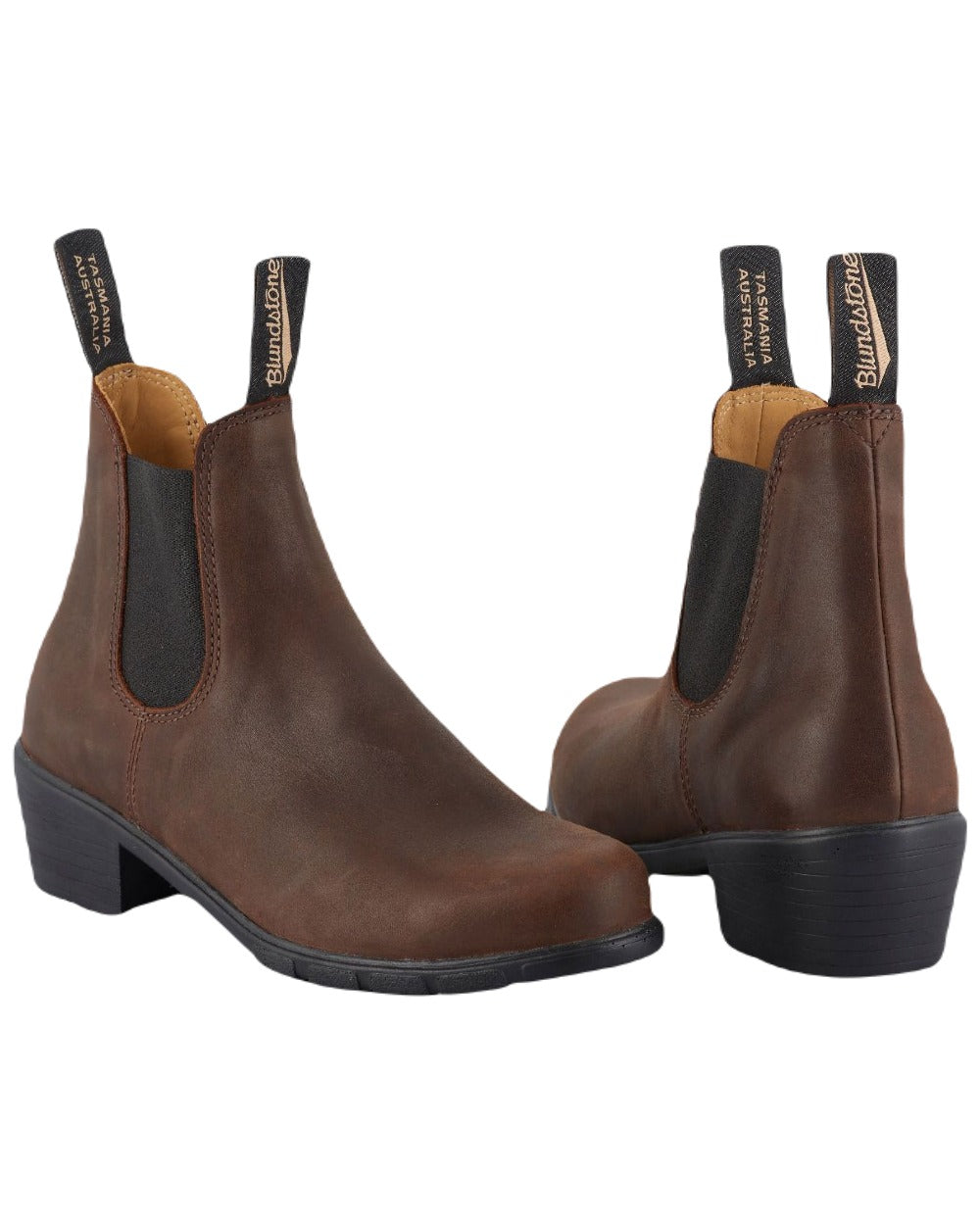 Antique Brown coloured Blundstone Womens 1673 Chelsea Boots on white background 