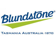 Blundstone Work Boots Australia UK. Blue text on white background with green slash brand logo.