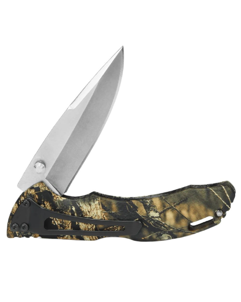 Green Camo coloured Buck Bantam BLW Knife on white background 