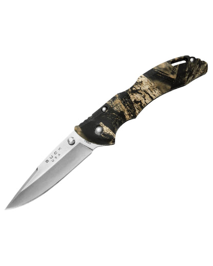 Green Camo coloured Buck Bantam BLW Knife on white background 