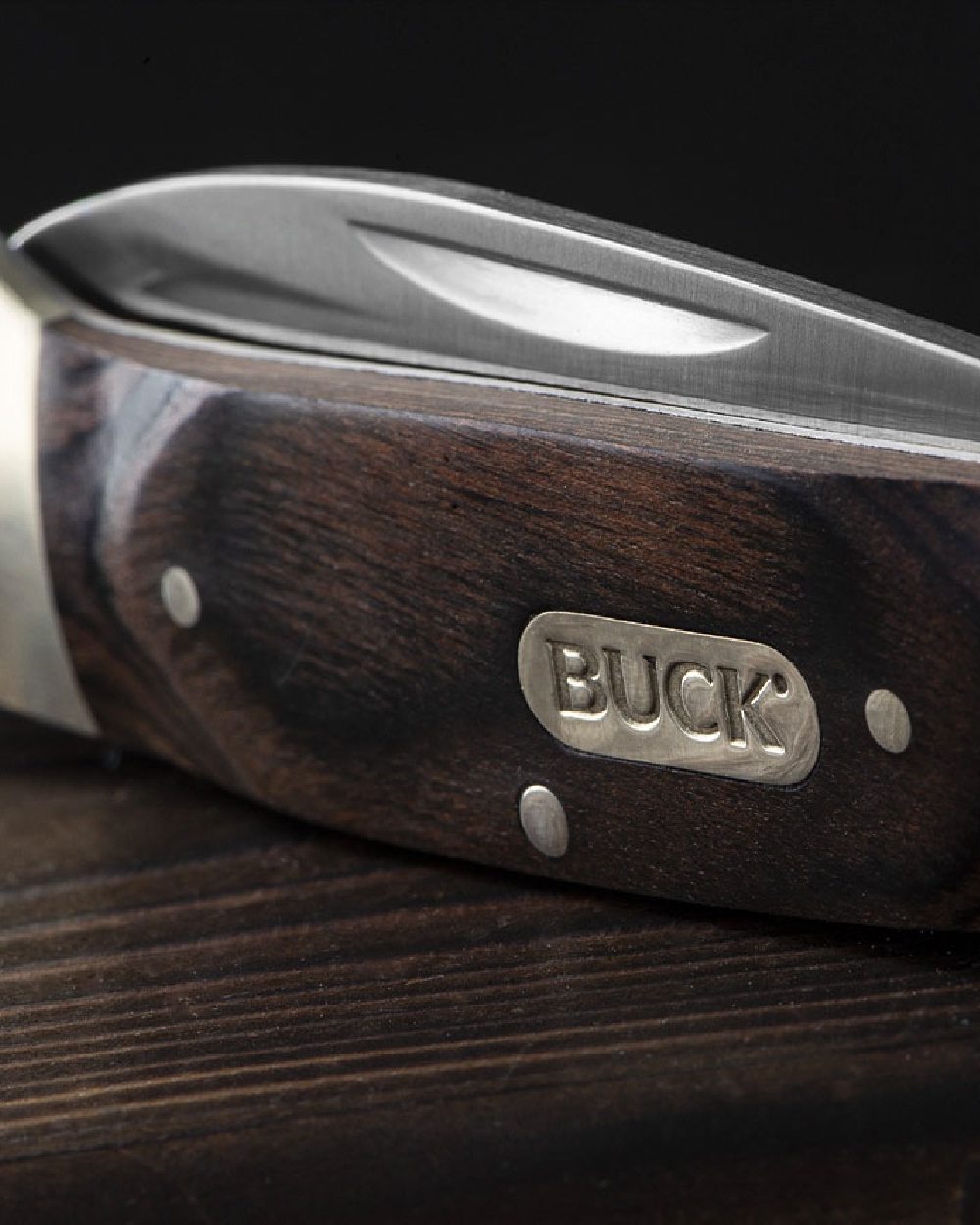 Buck Canoe Knife on wood background