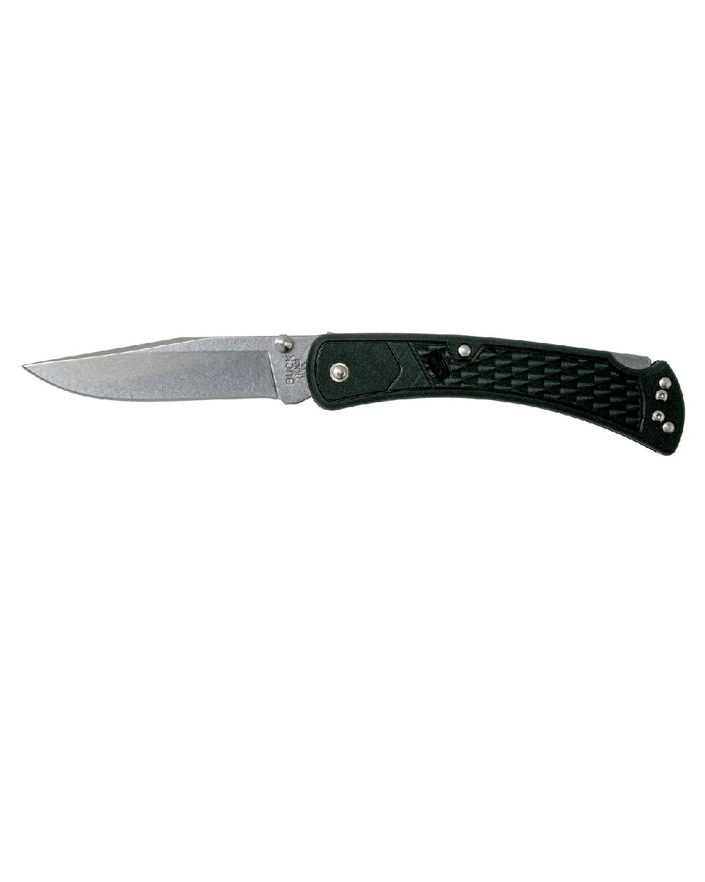 Black coloured Buck Folding Hunter Slim Knife on white background 