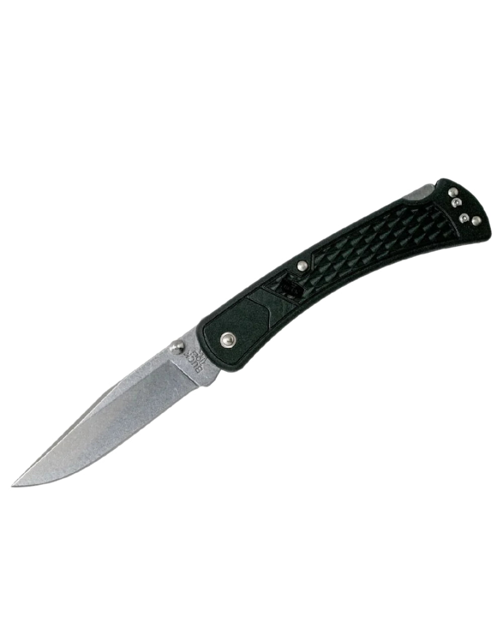 Black coloured Buck Folding Hunter Slim Knife on white background