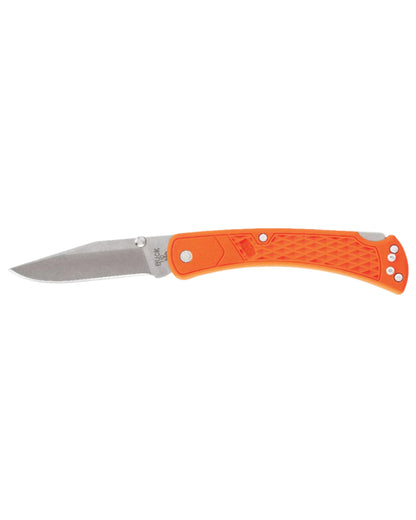 Orange coloured Buck Folding Hunter Slim Knife on white background 