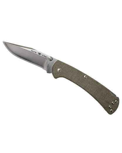 Green coloured Buck Ranger Pro Slim Knife on white background 