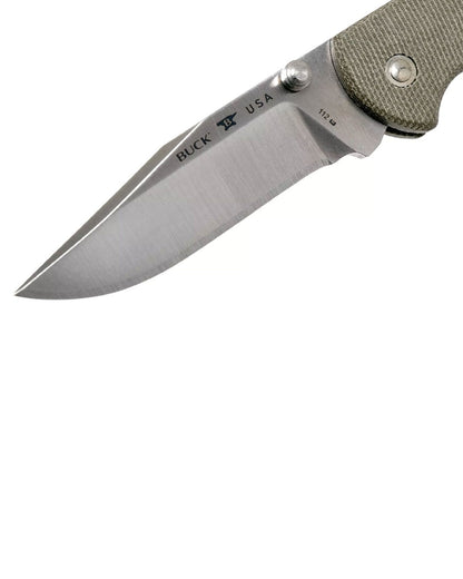 Green coloured Buck Ranger Pro Slim Knife on white background 