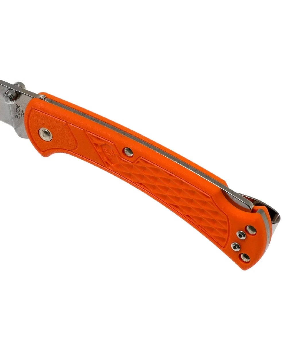 Orange coloured Buck Ranger Slim Select Knife on white background 