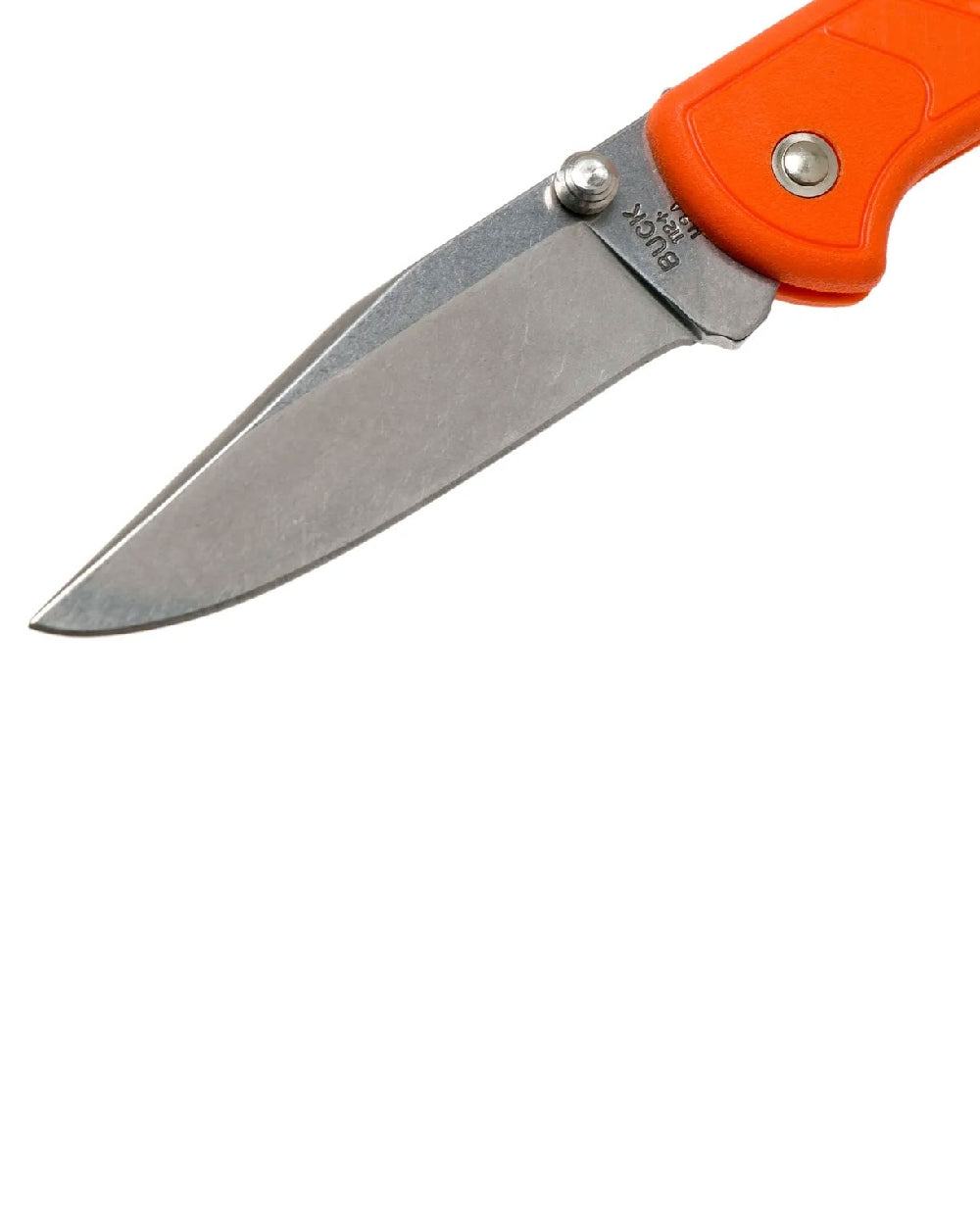 Orange coloured Buck Ranger Slim Select Knife on white background 