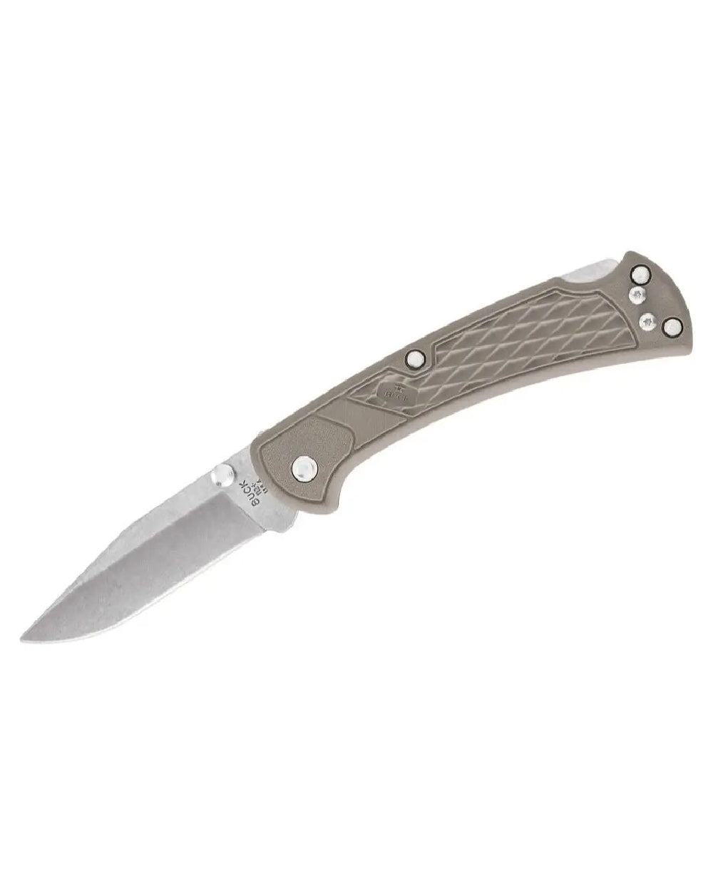 Tan coloured Buck Ranger Slim Select Knife on white background 