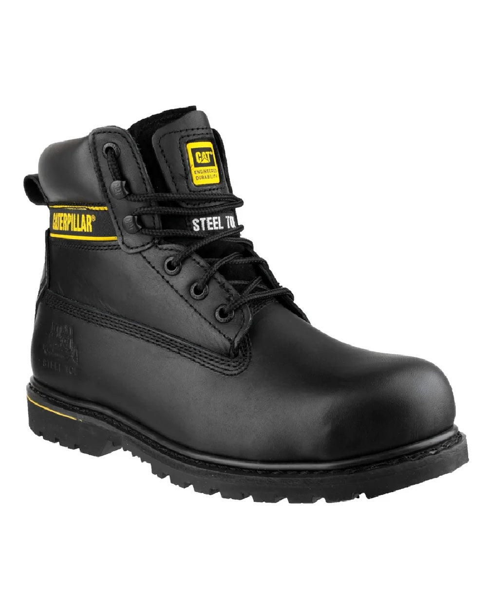 Black coloured Caterpillar Holton SB Leather Safety Boot on white background 