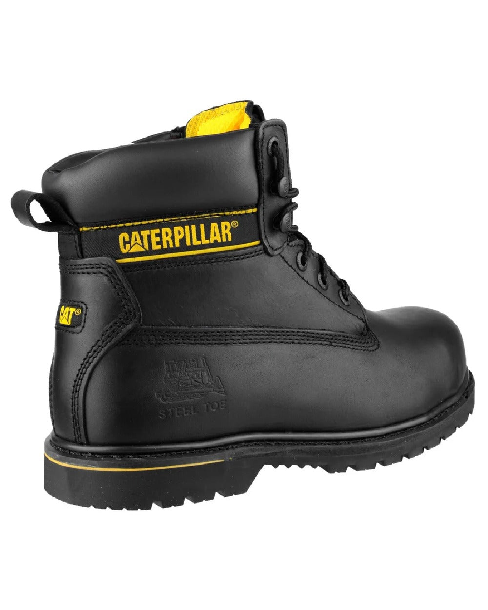 Black coloured Caterpillar Holton SB Leather Safety Boot on white background 