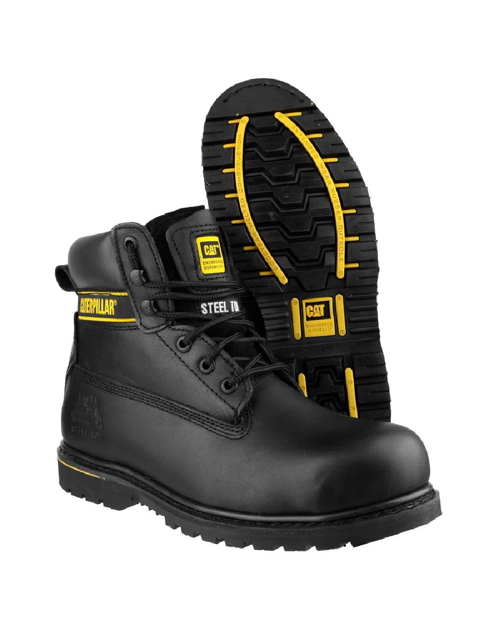 Black coloured Caterpillar Holton SB Leather Safety Boot on white background 