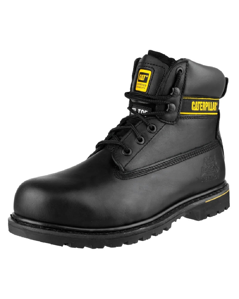 Black coloured Caterpillar Holton SB Leather Safety Boot on white background 