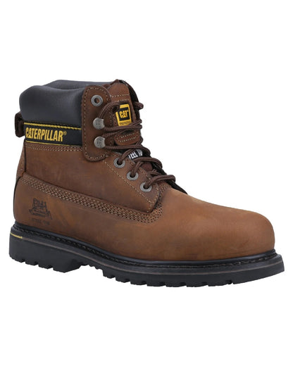 Brown coloured Caterpillar Holton SB Leather Safety Boot on white background 