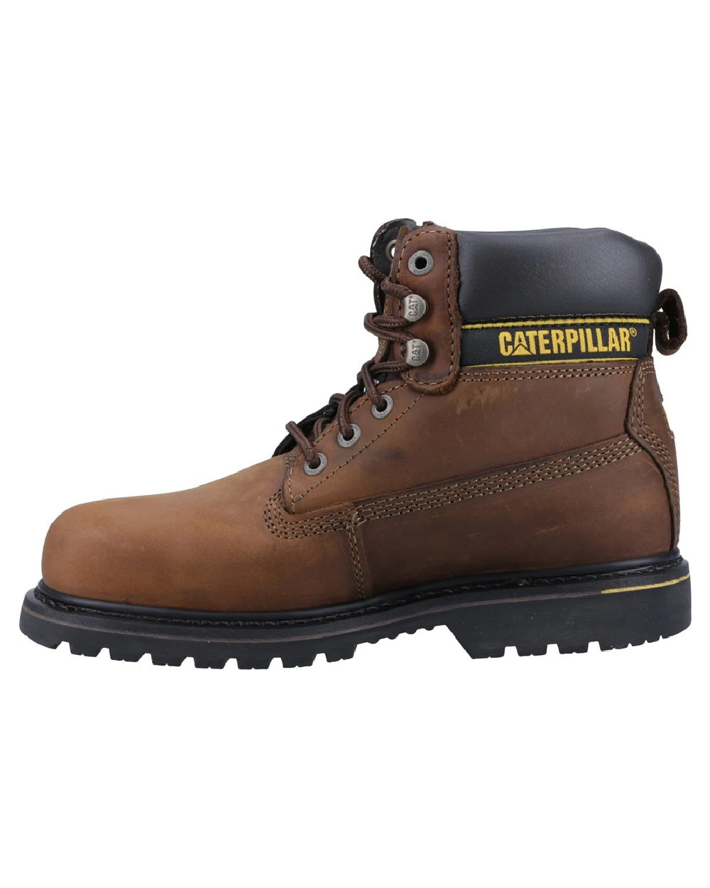 Brown coloured Caterpillar Holton SB Leather Safety Boot on white background