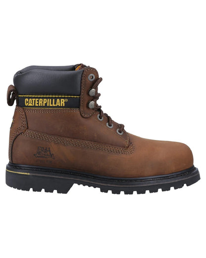 Brown coloured Caterpillar Holton SB Leather Safety Boot on white background 