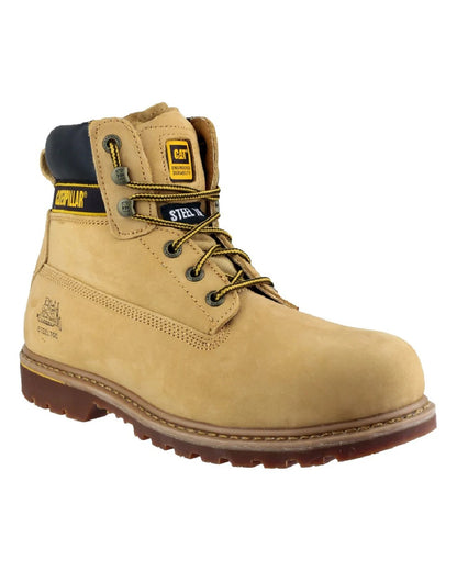 Honey coloured Caterpillar Holton SB Leather Safety Boot on white background 