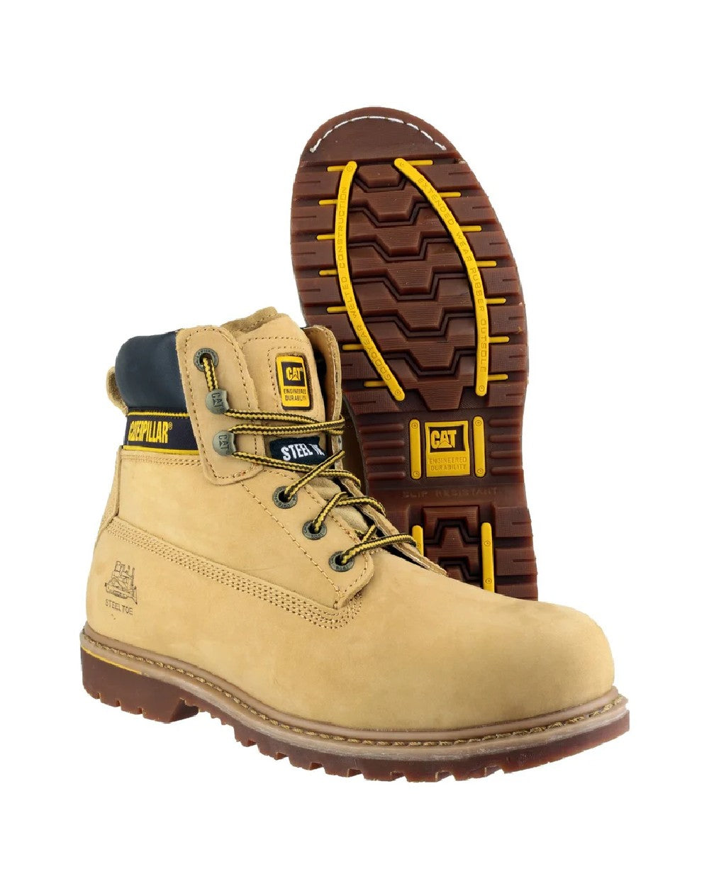 Honey coloured Caterpillar Holton SB Leather Safety Boot on white background 