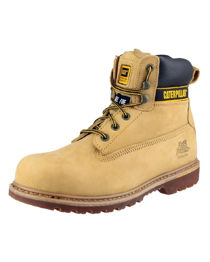 Honey coloured Caterpillar Holton SB Leather Safety Boot on white background 