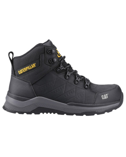Black Coloured Caterpillar Mens Inductor Leather Mid Safety Boots on white background 