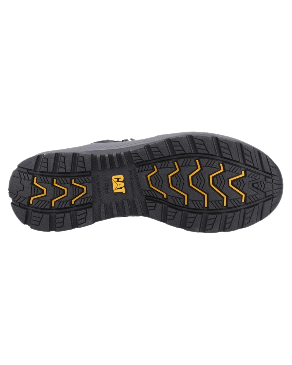 Black Coloured Caterpillar Mens Inductor Leather Mid Safety Boots on white background 