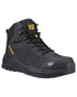 Black Coloured Caterpillar Mens Inductor Mesh Mid Safety Boots on white background 