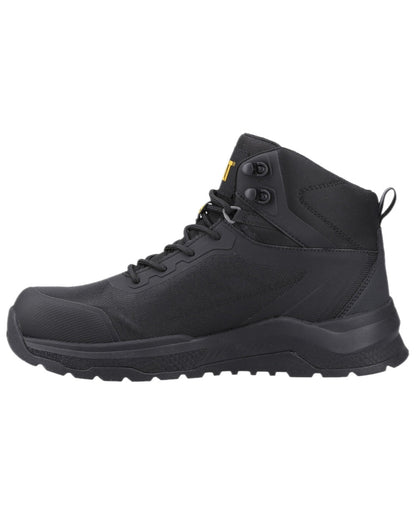 Black Coloured Caterpillar Mens Inductor Mesh Mid Safety Boots on white background 