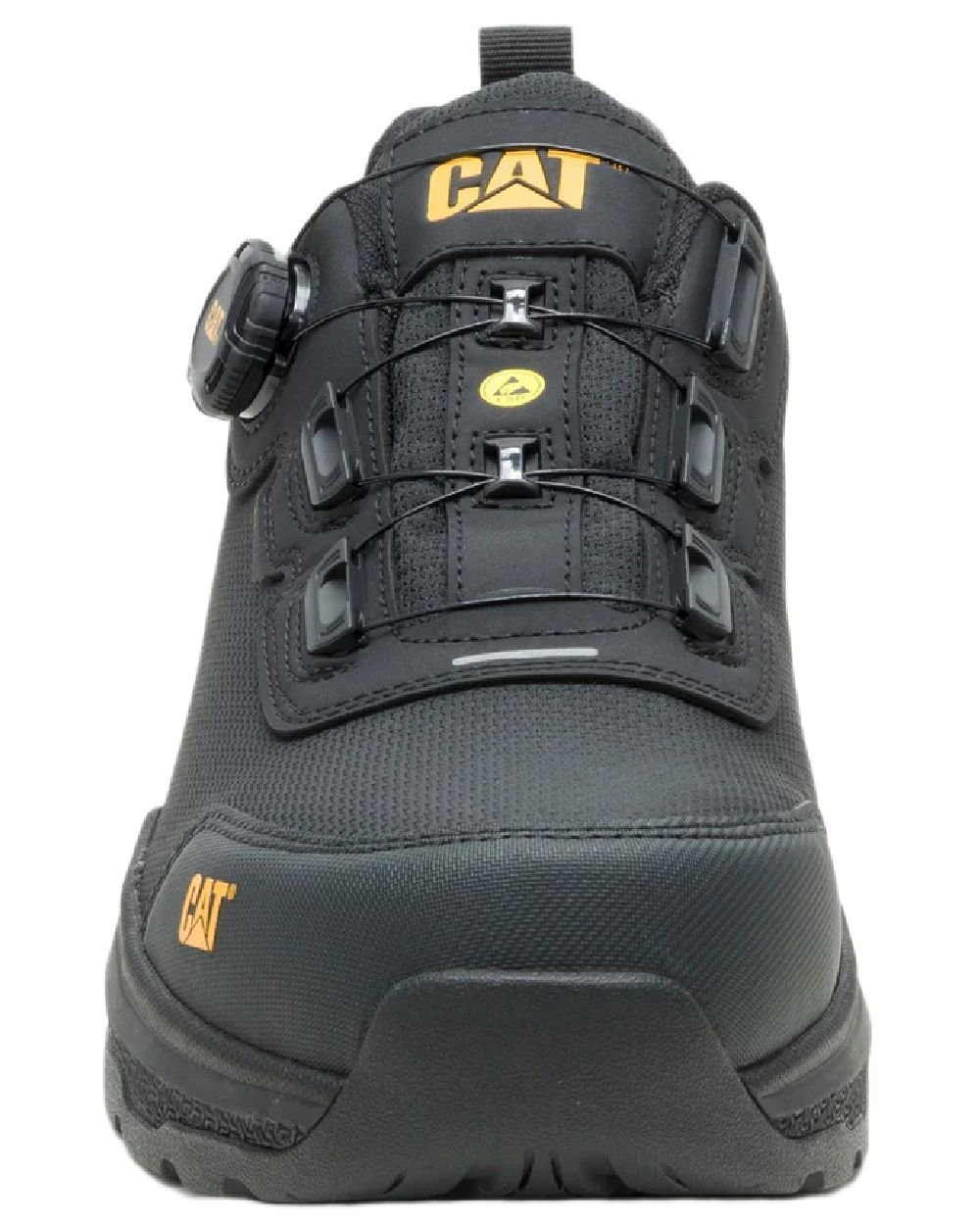 Black Coloured Caterpillar Mens Inductor Tech Low Safety Trainers on white background 