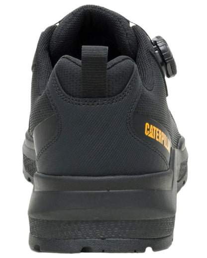 Black Coloured Caterpillar Mens Inductor Tech Low Safety Trainers on white background 