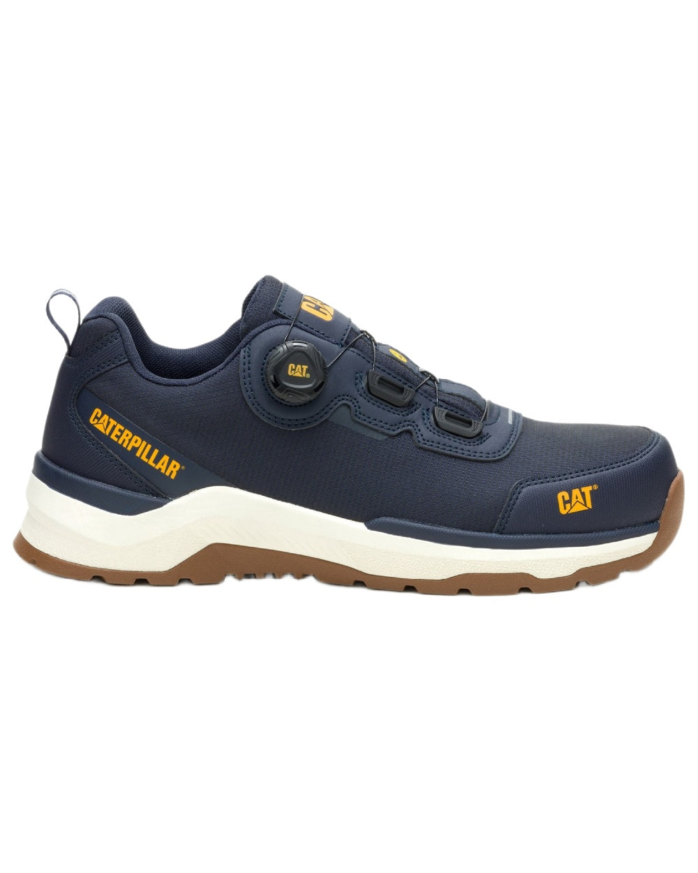 Navy Coloured Caterpillar Mens Inductor Tech Low Safety Trainers on white background 
