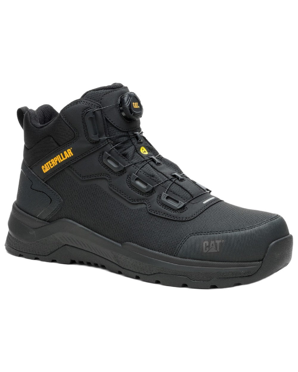 Black Coloured Caterpillar Mens Inductor Tech Mid Safety Boots on white background 
