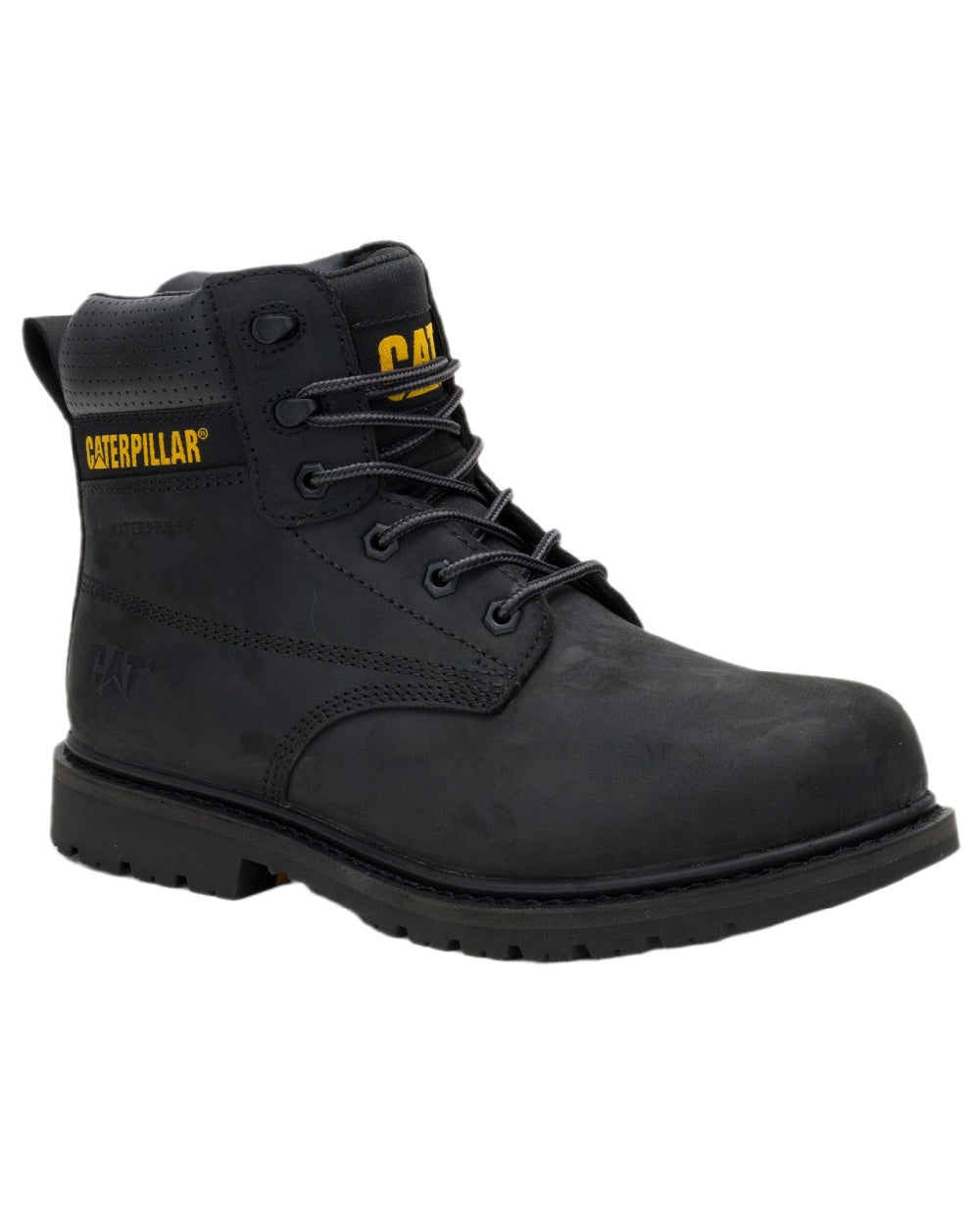 Black Coloured Caterpillar Mens Silva Lace Up Occupational Work Boots on white background