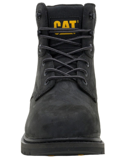 Black Coloured Caterpillar Mens Silva Lace Up Occupational Work Boots on white background 