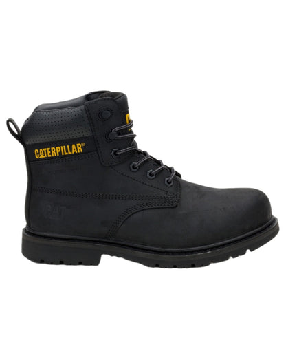 Black Coloured Caterpillar Mens Silva Lace Up Occupational Work Boots on white background 