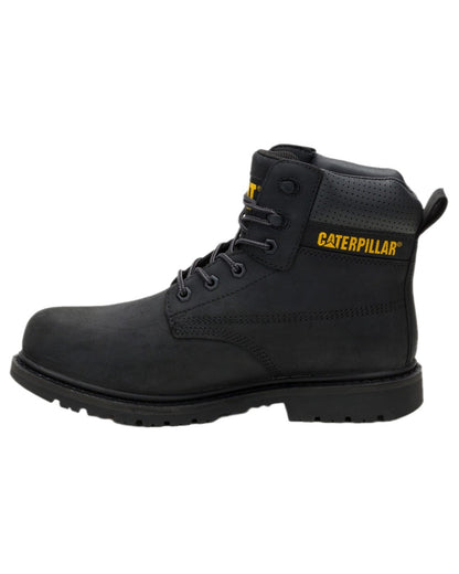 Black Coloured Caterpillar Mens Silva Lace Up Occupational Work Boots on white background 
