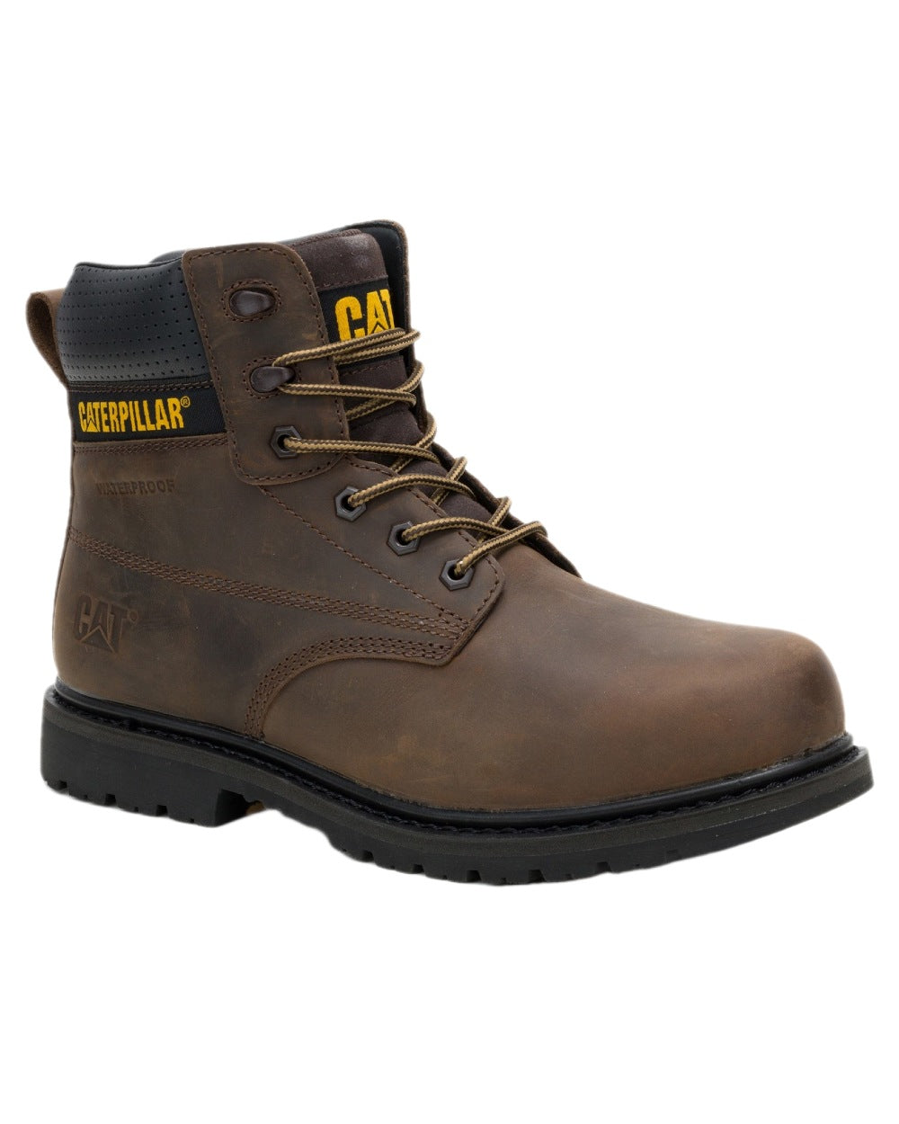 Brown Coloured Caterpillar Mens Silva Lace Up Occupational Work Boots on white background 