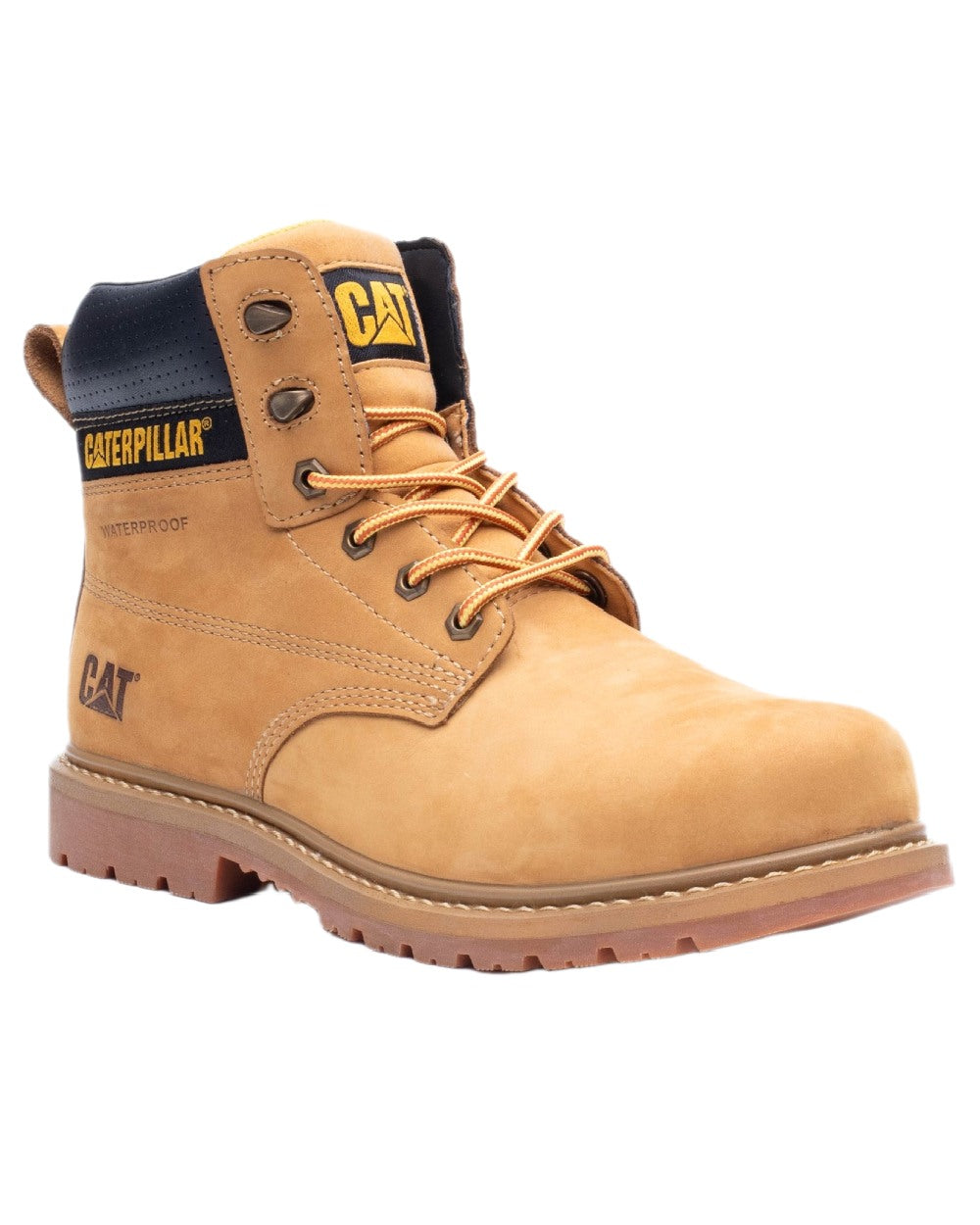 Honey Coloured Caterpillar Mens Silva Lace Up Occupational Work Boots on white background 