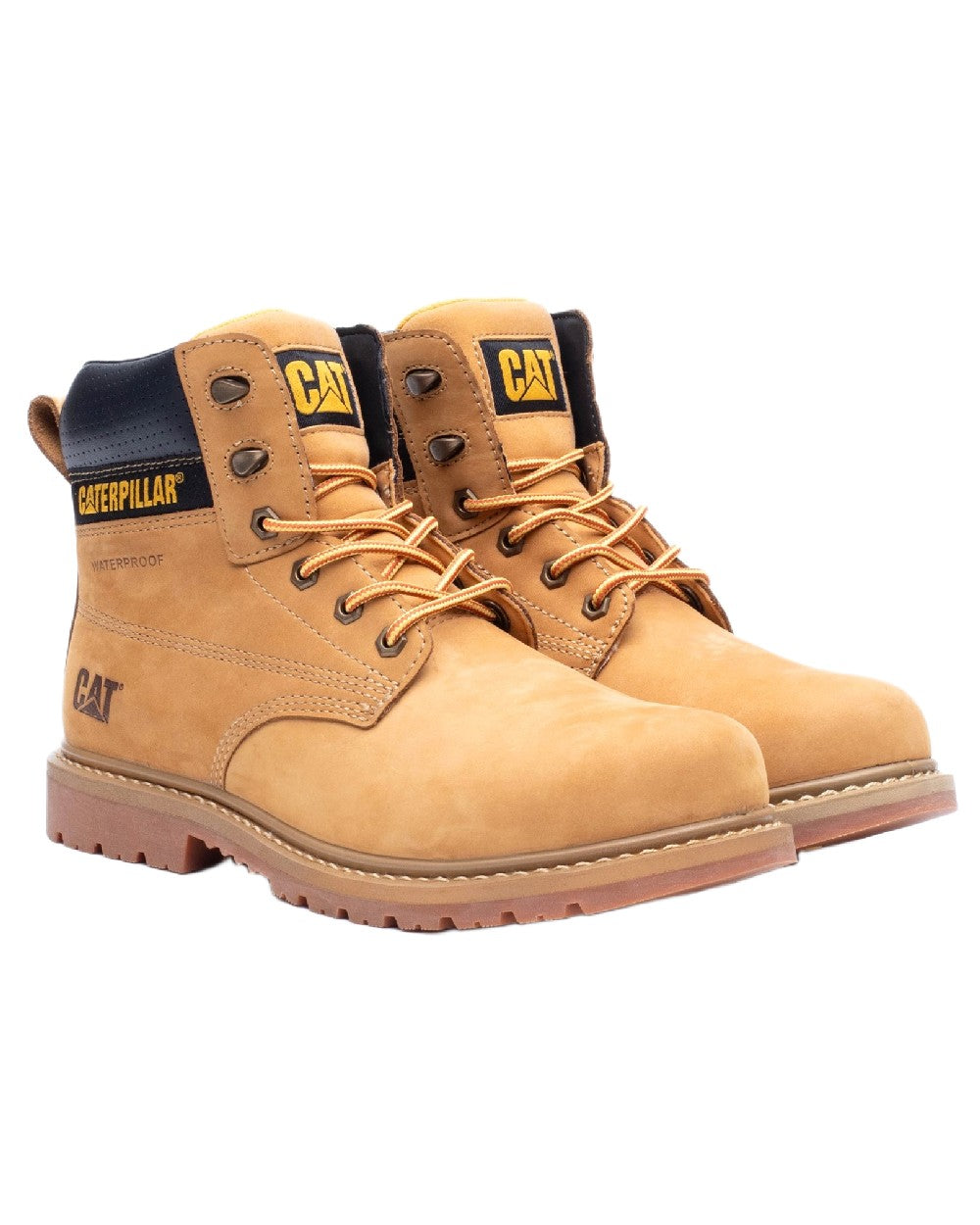 Honey Coloured Caterpillar Mens Silva Lace Up Occupational Work Boots on white background 