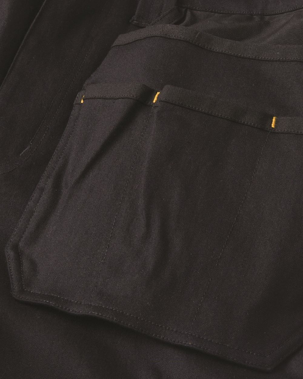 Black Coloured Caterpillar Mens Tech Pro Holster Pocket Trousers on white background 