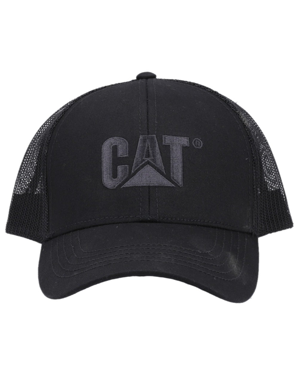Black Coloured Caterpillar Raised Logo Cap on white background 
