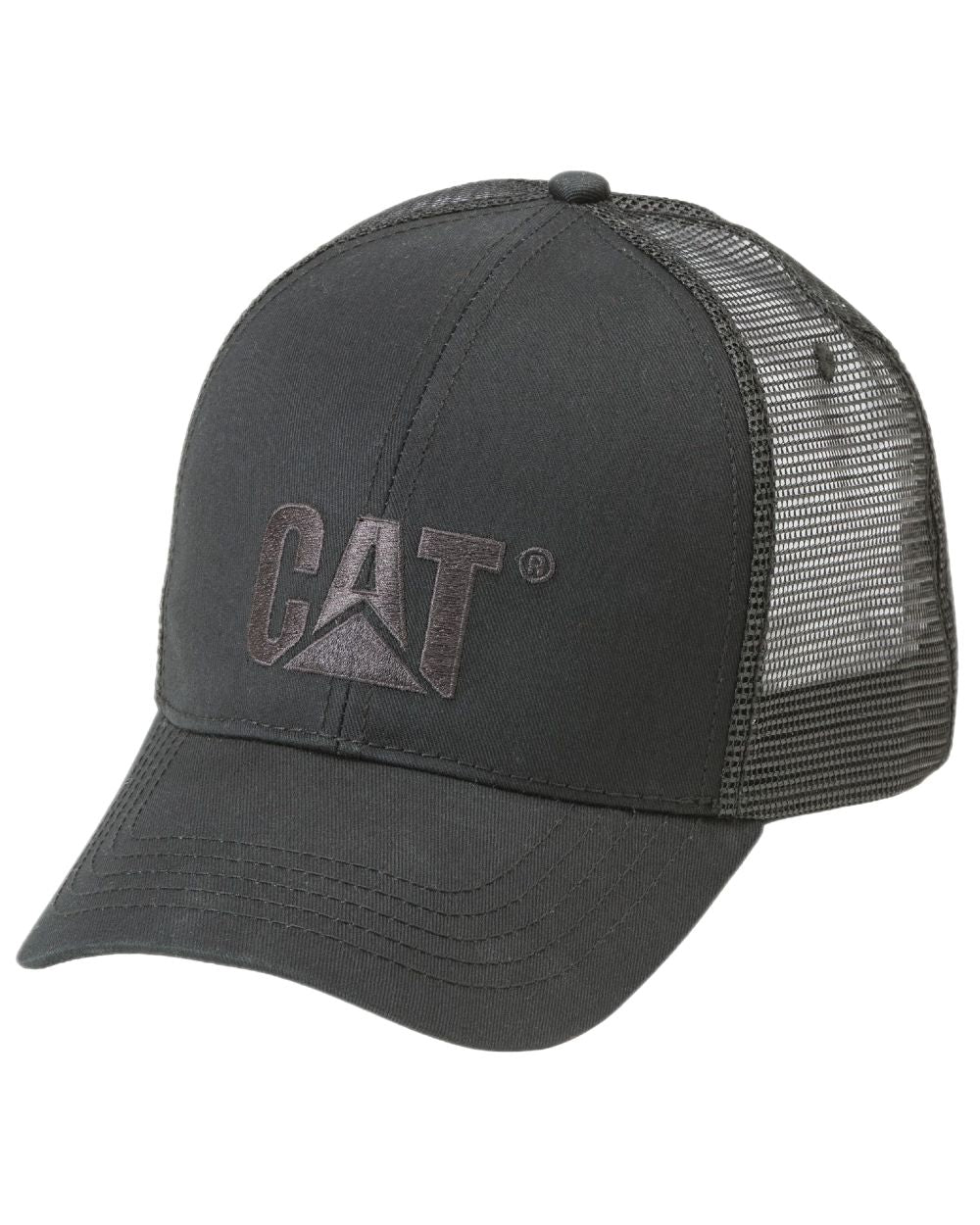 Black Coloured Caterpillar Raised Logo Cap on white background 
