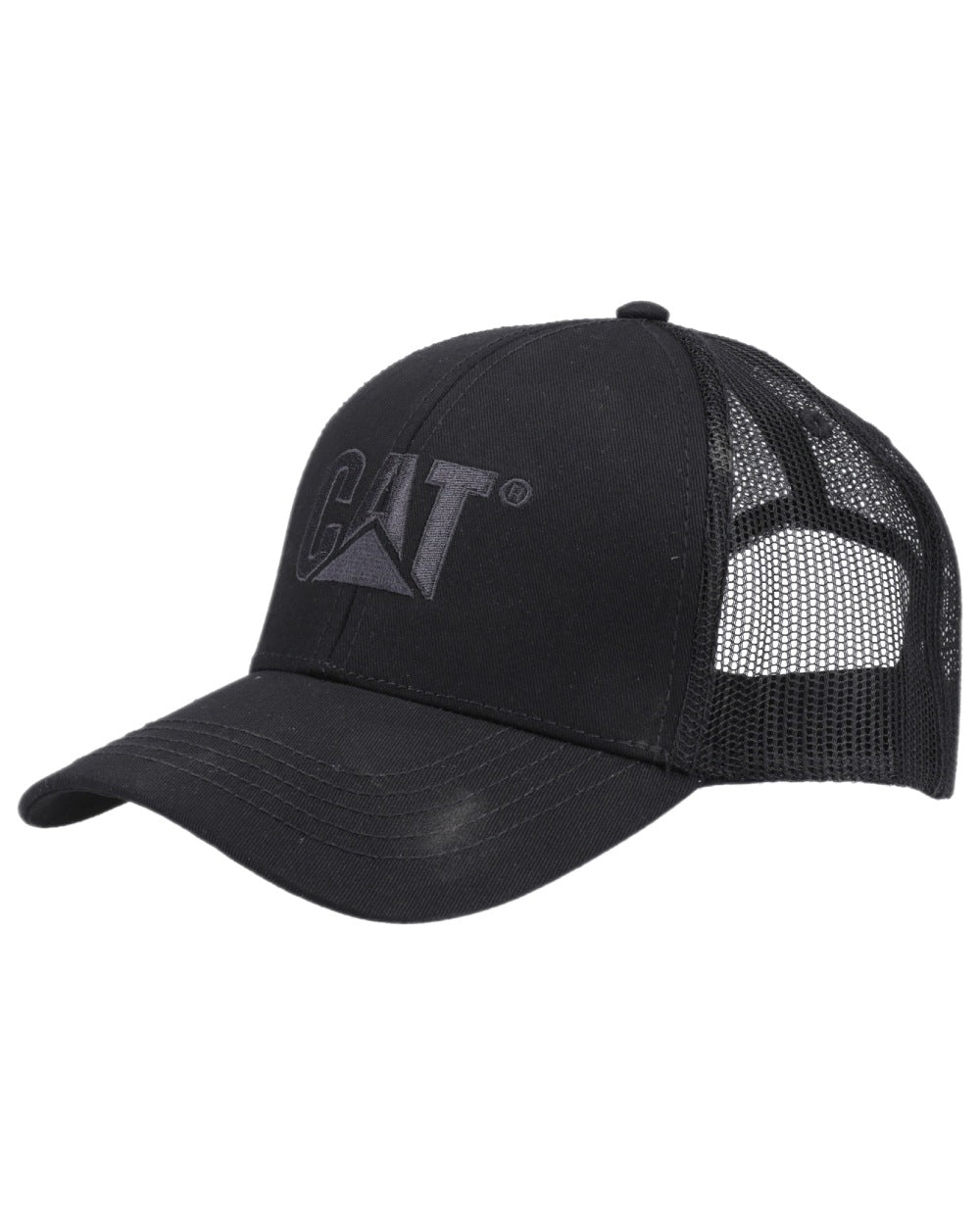 Black Coloured Caterpillar Raised Logo Cap on white background 