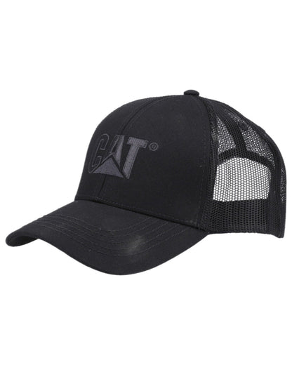 Black Coloured Caterpillar Raised Logo Cap on white background 